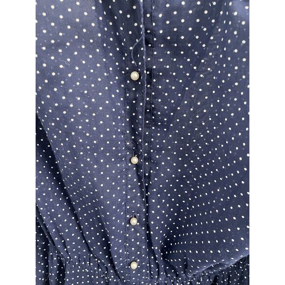 Vintage Womens Sheer Blue/White Polka Dot Midi Dress Size 14 Pearl Button - Picture 2 of 7